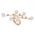 Detailed view of a multi-layer gold branch ring featuring six elegant white pearls - One Size / Gold