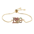 Pulsera ajustable LOVE corazón con circonitas multicolores bañada en oro fino - Cadena de Caja Dorada / Dorado