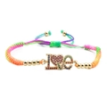 Pulsera trenzada arcoíris con colgante LOVE dorado y circonitas de varios colores - Cuerda trenzada multicolor / Colorido
