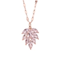 Elegante collana a foglia in acciaio al titanio oro rosa con pendente in cristallo lucido - Catena Oro Rosa Pendente Bianco