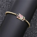 Bracciale regolabile con perline dorate e ciondolo LOVE in zirconi multicolore - Catena a Sfere LOVE