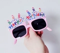 Pink cupcake birthday party glasses with Happy Birthday candles and black lenses - Pink Candle