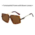 Oversized tortoise frame sunglasses with tea lenses and golden metal temples - Tortoise Shell Frame