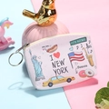 Mini portamonete rosa in PU con illustrazioni di New York e zip in argento - Stile 02 (I Love NY/PU Rosa)