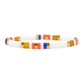 Bohemian Tila bead bracelet featuring white orange royal blue and gold tile beads - White/Orange/Blue