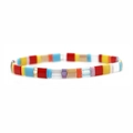 Colorful Bohemian Tila bead bracelet with vibrant red yellow and blue enamel tiles - Red/Yellow/Sky Blue