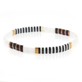 Bohemian Tila bead bracelet with black, white and gold tiles for minimalist style - Black/White/Gold