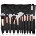 Set da 15 pennelli trucco professionali con ghiere oro rosa e borsa trapuntata - 15 pennelli marroni con borsa nera