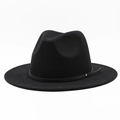 Close-up of black felt fedora hat featuring a slim leather band with a gold rivet detail - M(56-58cm) / Black