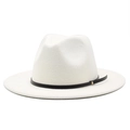 Detail of white wool fedora hat featuring black leather band and gold rivet accents - M(56-58cm) / White