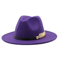 Classic purple wool felt fedora hat for women with gold leaf accent and black band - M(56-58cm) / Purple