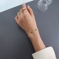 Bracciale in oro 18K con zirconi quadrati verde smeraldo e anello d'oro coordinato - 15+5cm / Oro
