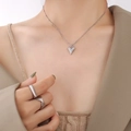 Collana cuore stile francese con anello minimalista e anelli in argento incrociati - Color Acciaio