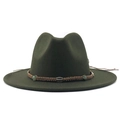 Detail of dark green wool fedora hat featuring woven band with turquoise beads and silver bead - M (56-58cm) / Green
