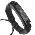 Bracciale in pelle nera intrecciata a mano con incisione laser del Padre Nostro in spagnolo - Nero