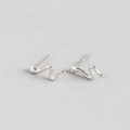 Silver snake stud earrings with zirconia crystal accents in polished minimalist finish - Silver