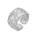 Adjustable 925 silver ring featuring a unique organic melt texture and open band design - Adjustable Open / White Gold