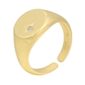 Golden S925 silver open ring featuring a geometric round plate with a star diamond - Adjustable Open / Gold