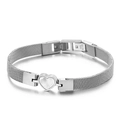 Bracciale a maglia in acciaio inossidabile argento con pendente a cuore bianco - Color Acciaio