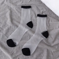 Japanese style sheer glass silk crew socks with black reinforced toe and heel accents - One Size / Solid Black