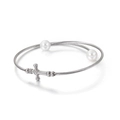 Bracciale a torsione argento con ciondolo a croce e doppie perle bianche lucide - Color Acciaio