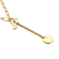 Gold stainless steel necklace featuring letter F pendant and polished round tag design - Initial F(KN114958-Z)