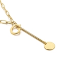 Gold paperclip and box chain necklace with polished letter G pendant and round charm - Initial G(KN114959-Z)