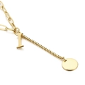Minimalist gold stainless steel chain necklace with letter pendant and round tag - Initial I(KN114961-Z)