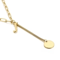 Gold paperclip chain necklace featuring a 3D letter J and polished round coin pendant - Initial J(KN114962-Z)