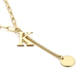 Golden stainless steel mixed chain necklace featuring a capital K letter and a round tag - Initial K(KN114963-Z)