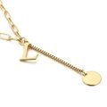 Golden double-layer necklace with paperclip and box chains featuring a letter L pendant - Initial L(KN114964-Z)