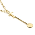 Gold stainless steel necklace featuring a paperclip chain and letter T charm with round pendant - Initial T(KN114972-Z)