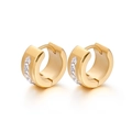 Golden titanium steel hoop earrings featuring white zircon inlay in a C-shaped design - Gold Single Row Zirconia Ear Buckle (KE60062-K)