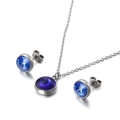 Set di gioielli in acciaio al titanio con collana e orecchini in zircone blu scuro - Pietra Preziosa Tonda Blu (KS115007-Z)