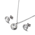 Set gioielli minimalisti in argento con collana pendente zircone e orecchini a lobo - Pietra Preziosa Tonda Trasparente (KS115008-Z)