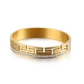 Bracciale dorato in acciaio inossidabile con greca e strass bianchi - Stile Chiave Greca (KB120861-KFC) / Oro