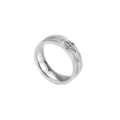 Elegant silver stainless steel ring with vintage leaf carving and beaded edge detail - US 6 / Steel Color Men Style - Geometric Engraved (KR86353-K)