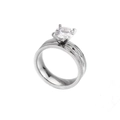 Elegant silver titanium steel ring featuring a large round zircon with four-prong setting - US 6 / Steel Color Women Style - Zirconia Inlaid (KR86355-K)