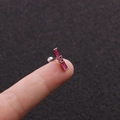 Macro detail of silver stud earring with magenta stones and ball screw back design - 1# (Pink Rectangular) / Silver