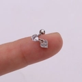 Detail of silver heart charm helix earring with zircon stone held on fingertip for size - Micro Pave Heart Pendant (Silver 1#) / Silver