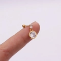 Detailed macro view of golden stainless steel flower zircon helix piercing earring - Bezel Round Diamond (Gold 8#)