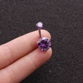 Polished stainless steel belly ring with double round purple zircon stones display - Purple