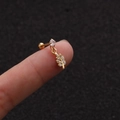Macro shot of gold leaf pendant earring with cubic zirconia on a screw flat back stud - Gold Leaf Style (Gold 2#)