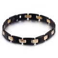 Moderno bracciale bicolore in acciaio al titanio nero e oro con maglie geometriche unisex - Bicolore Nero Oro (KB92305)
