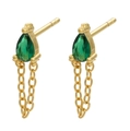 Elegante goldene Tropfenohrringe mit grünen Tropfensteinen und feinen Ketten - Stil 1 - Grüne Wassertropfen-Quaste