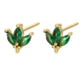 Goldene Ohrstecker mit drei grünen Edelsteinen im Marquise-Schliff in fächerförmigem Design - Stil 4 - Marquise Fächer Grüner Zirkon