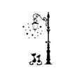 Black cat silhouettes and street lamp wall decal with stars on white background - 40*19cm Layout