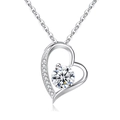 Minimalist S925 sterling silver heart pendant necklace with large round zircon on white background - White Zirconia Heart Pendant + O-Chain