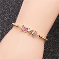 Adjustable golden bracelet with LOVE heart charms and colorful zircons for women - Bead Chain LOVE / Gold