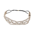 Elegante diadema de encaje con perlas, bordado dorado y cuentas blancas en malla suave - Encaje Negro